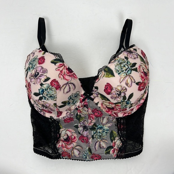 Victoria's Secret Other - Victorias Secret Lingerie Bustier Corset Push Up Bra Sexy Black Pink Floral